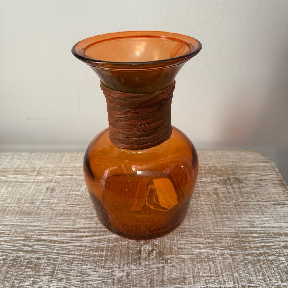 Vidrios San Miguel Orange Vase, Handmade In Spain from 100% Recycled Glass, 8”